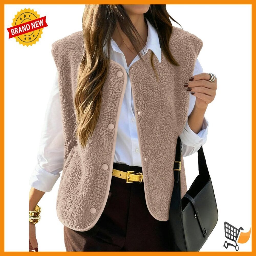 Women's Fleece Vest Sherpa Sleeveless Jacket Button Front Warm Outerwear